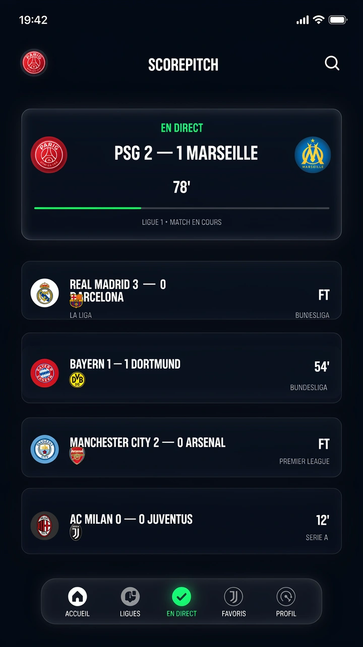Seite Fußball heute mit Spielplan und Live-Ergebnissen auf dem Smartphone